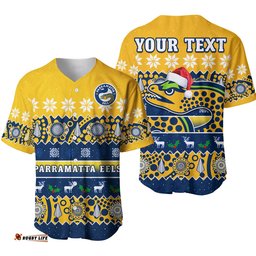 Custom Personalised Parramatta Eels Christmas Baseball Jersey Shirt Parra Aboriginal Art Merry Xmas