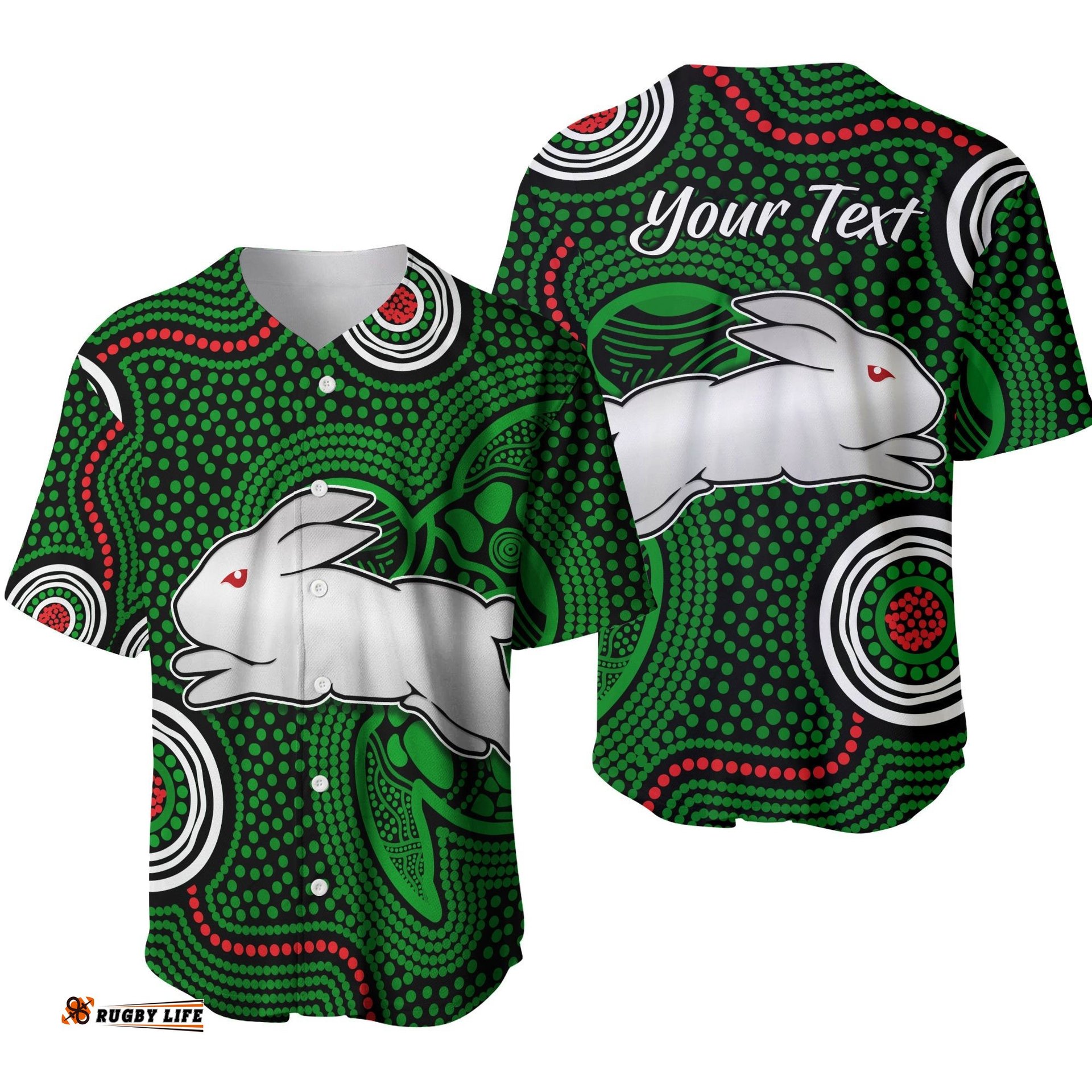 Custom Personalised Rabbitohs Indigenous Baseball Jersey Shirt Simple Green