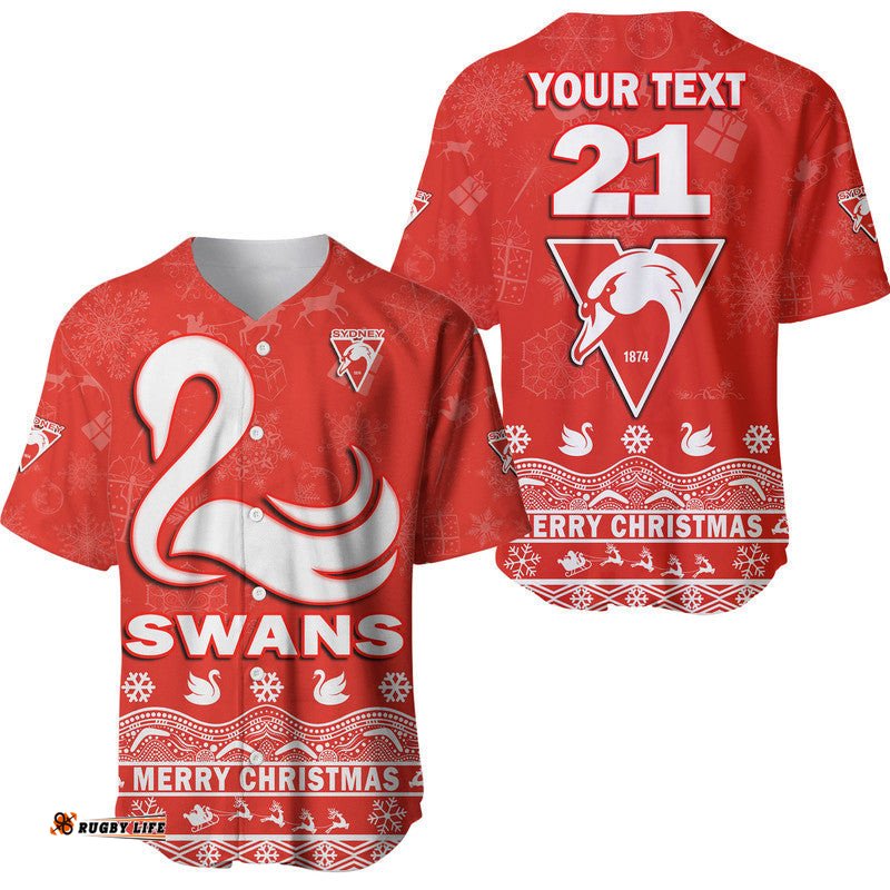 Custom Personalised And Number Sydney Swans Unique Winter Season Baseball Jersey Shirt Swans Merry Christmas
