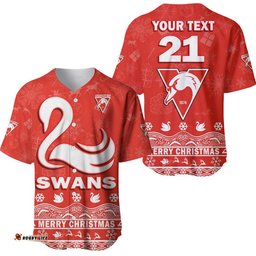 Custom Personalised And Number Sydney Swans Unique Winter Season Baseball Jersey Shirt Swans Merry Christmas