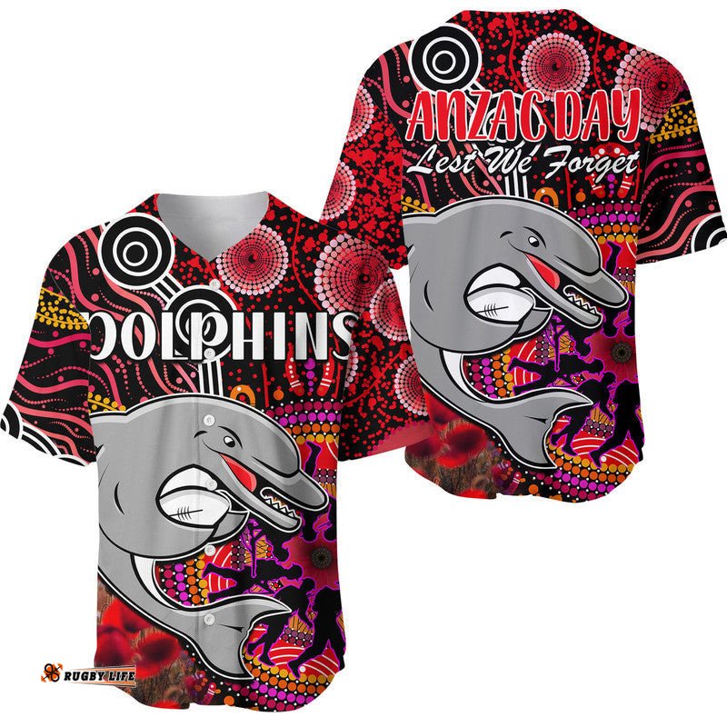 Dolphins Rugby ANZAC Baseball Jersey Shirt Aboriginal Military and Poppy Flowers
