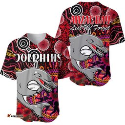 Dolphins Rugby ANZAC Baseball Jersey Shirt Aboriginal Military and Poppy Flowers