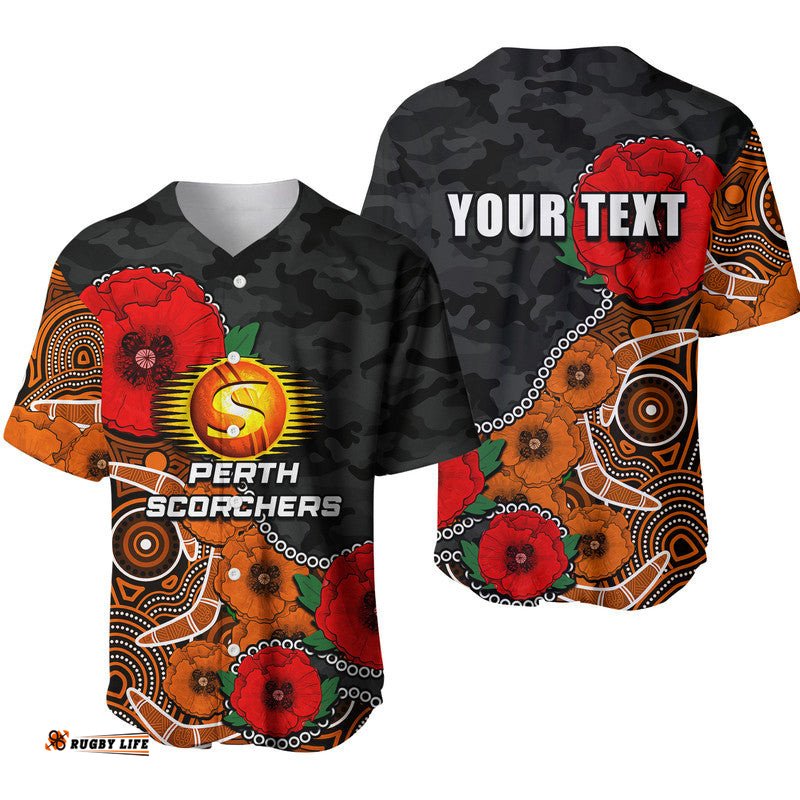 Custom Personalised Anzac Day Perth Scorchers Army Mix Aboriginal Baseball Jersey Shirt