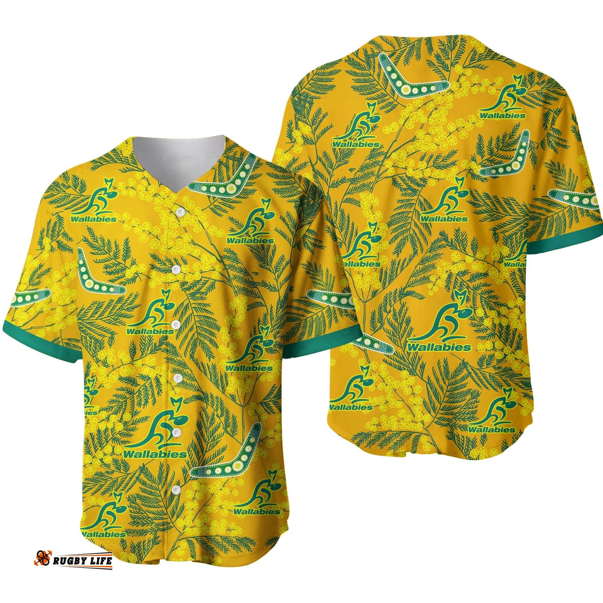 Wallabies Rugby Baseball Jersey Shirt Golden Wattle Aboriginal Boomerang Style Hawaii Ver.01