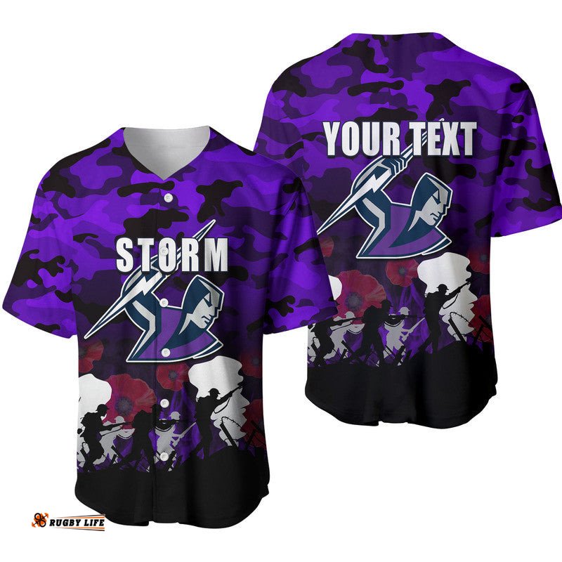 Custom Personalised NRL Anzac Day Baseball Jersey Shirt Storm Army Style