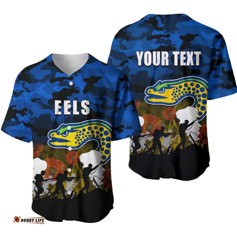 Custom Personalised NRL Anzac Day Baseball Jersey Shirt Eels Army Style