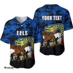 Custom Personalised NRL Anzac Day Baseball Jersey Shirt Eels Army Style
