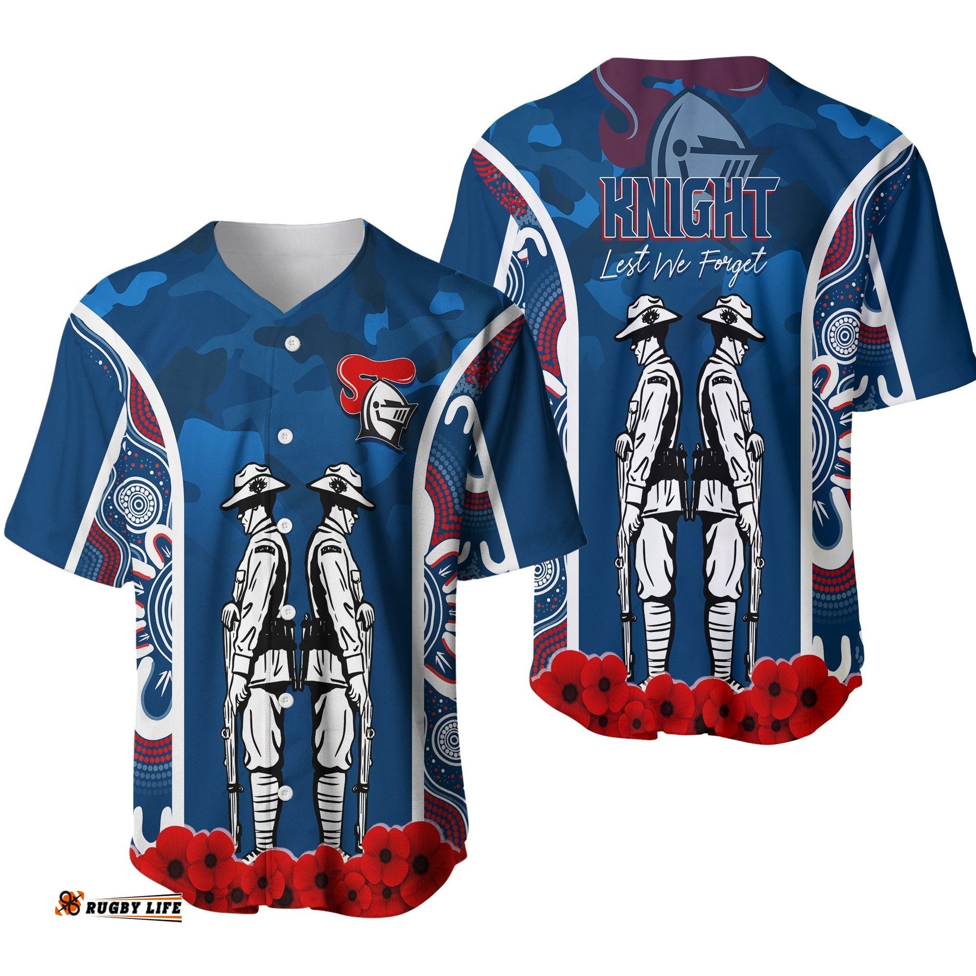 The Knights Rugby Baseball Jersey Shirt Anzac Day Camo Style