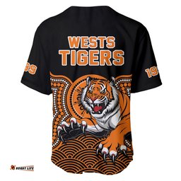 Wests Tigers Rugby Baseball Jersey Shirt Indigenous Black Artsy