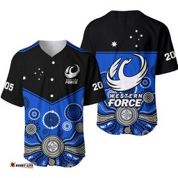Western Force Super Rugby Baseball Jersey Shirt Est 2005 Indigenous Art Ver.01