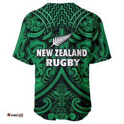 New Zealand Silver Fern Rugby Baseball Jersey Shirt All Black Green NZ Maori Pattern