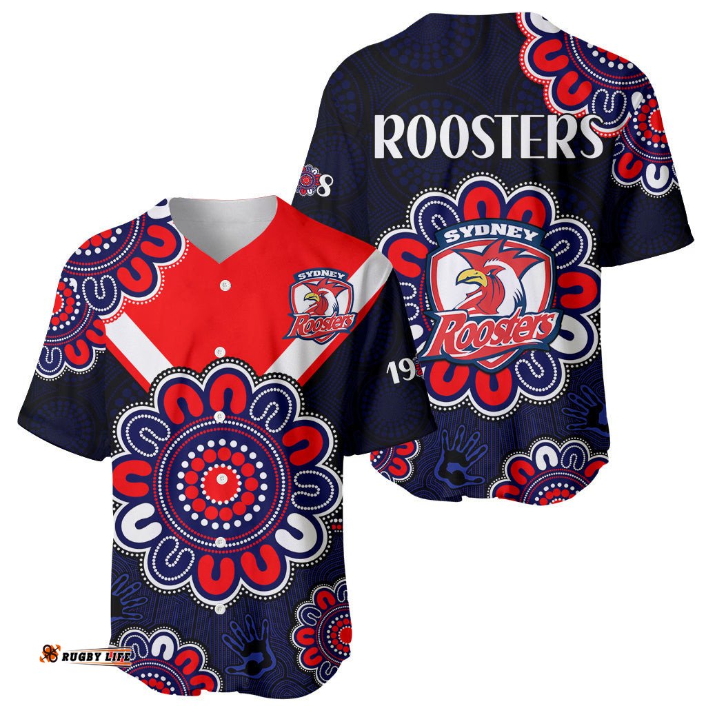 NRL Sydney Roosters Rugby 1908 Aboriginal Baseball Jersey Shirt