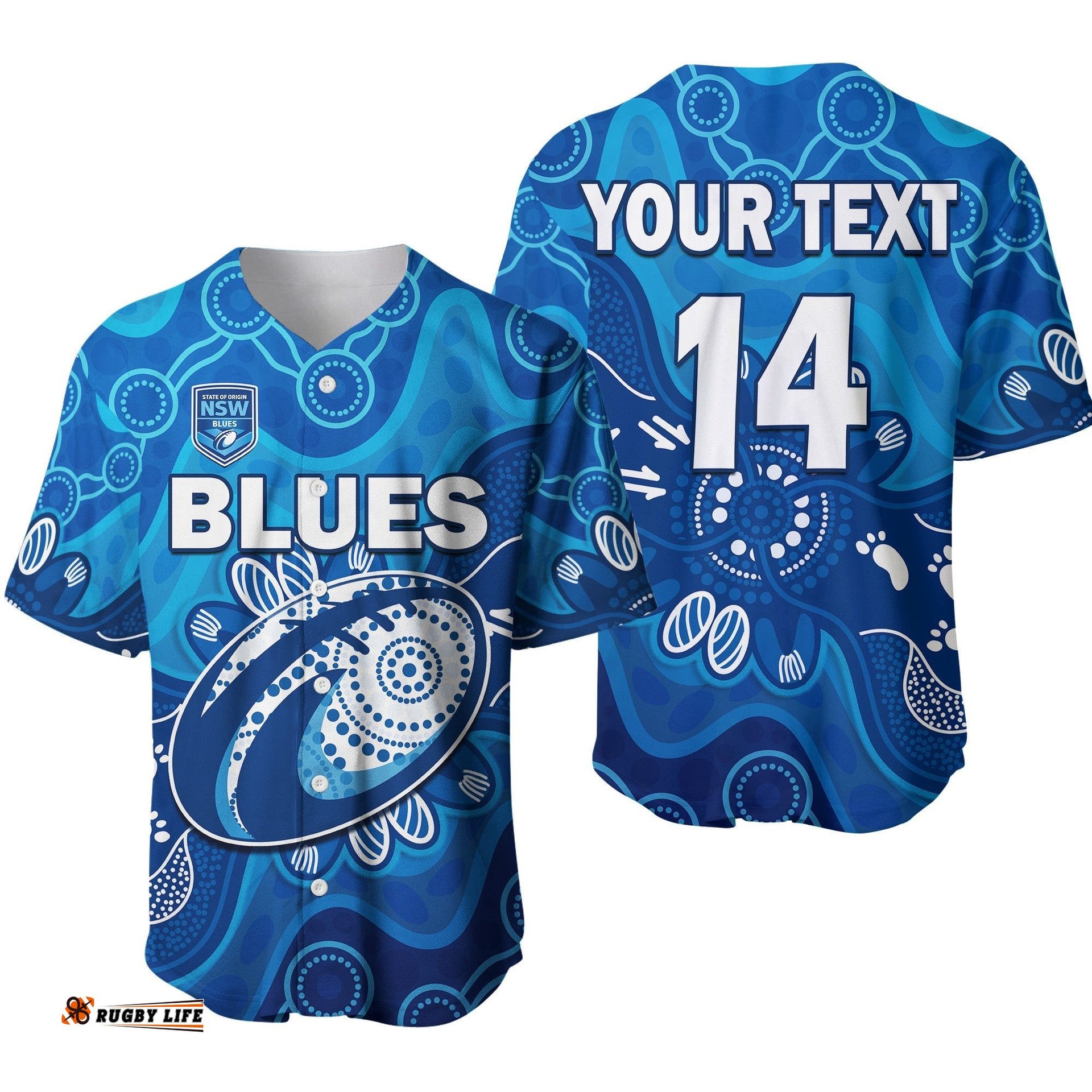 Custom Text And Number NSW Blues Baseball Jersey Shirt New South Wales Aboriginal Art