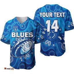 Custom Text And Number NSW Blues Baseball Jersey Shirt New South Wales Aboriginal Art