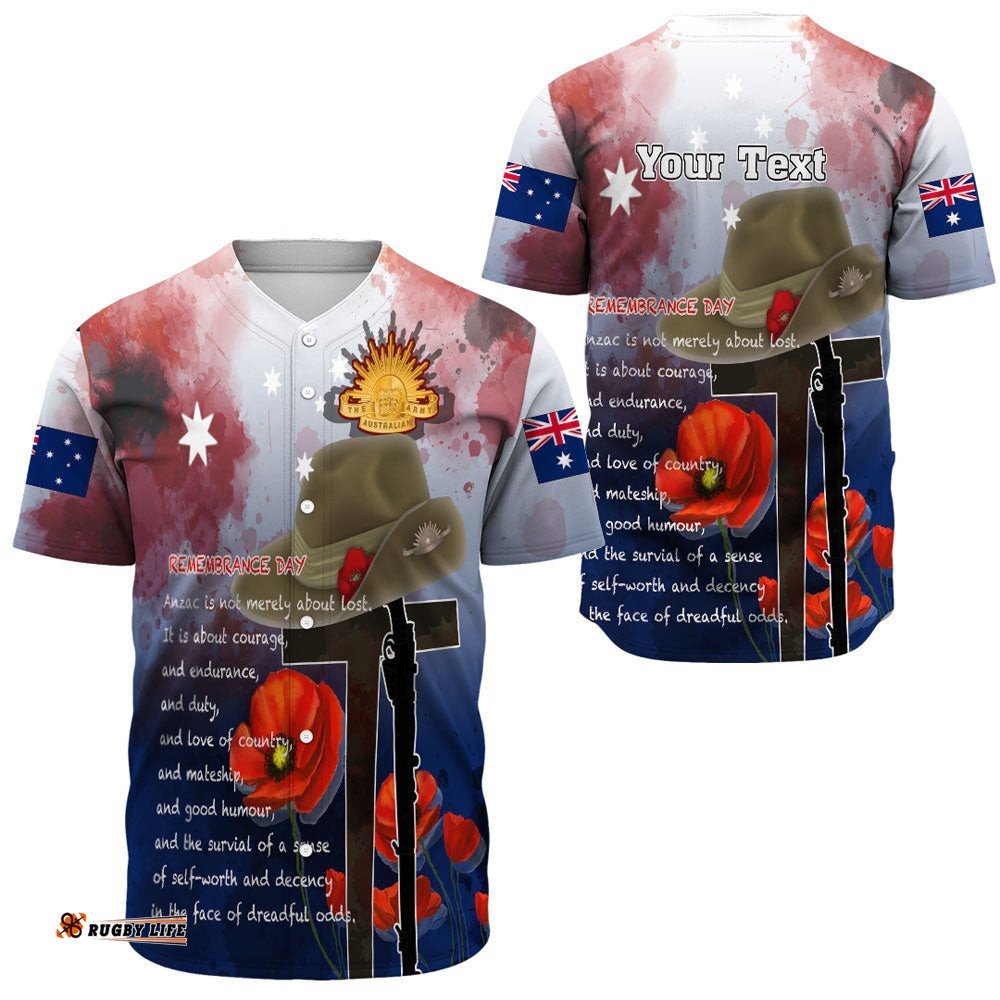 Custom Anzac Day Remembrance Day Qoute Baseball Jersey Shirt
