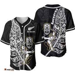 New Zealand Silver Fern Rugby Baseball Jersey Shirt All Black Maori Version Black Ver.02