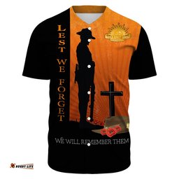 Anzac Day Lest We Forget Soldier Standing Guard Baseball Jersey Shirt