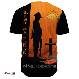 Anzac Day Lest We Forget Soldier Standing Guard Baseball Jersey Shirt