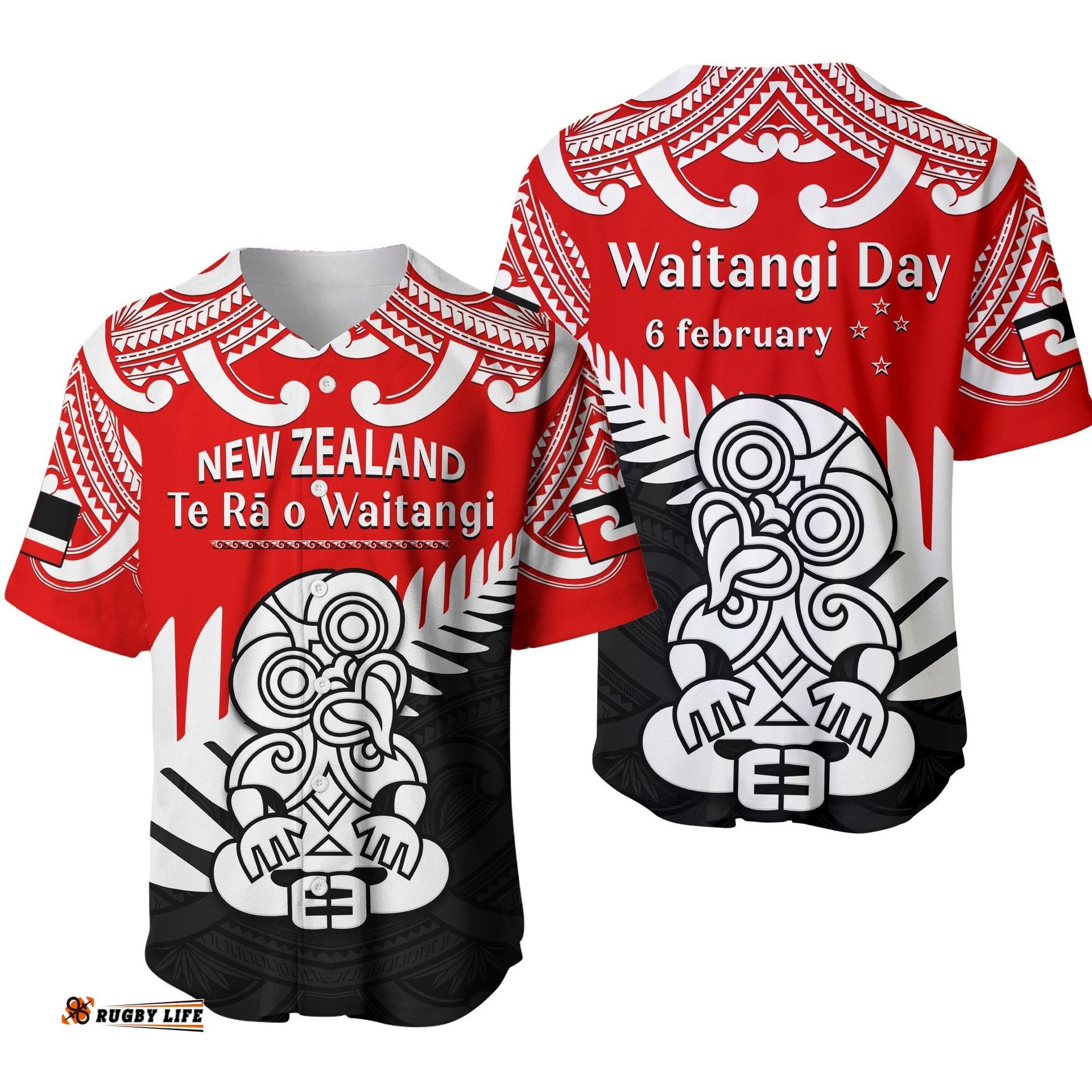 Waitangi Day Baseball Jersey Shirt Tino Rangatiratanga Flag With Tiki Maori Fern Ver.01
