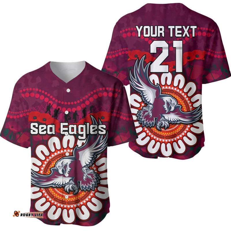 Custom Personalised Sea Eagles Rugby ANZAC Baseball Jersey Shirt Camouflage Poppy