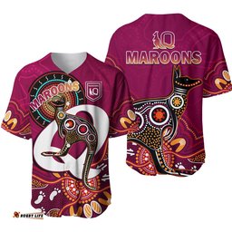 Maroons Rugby Baseball Jersey Shirt Queensland Kangaroo Aboriginal Dot Paintings