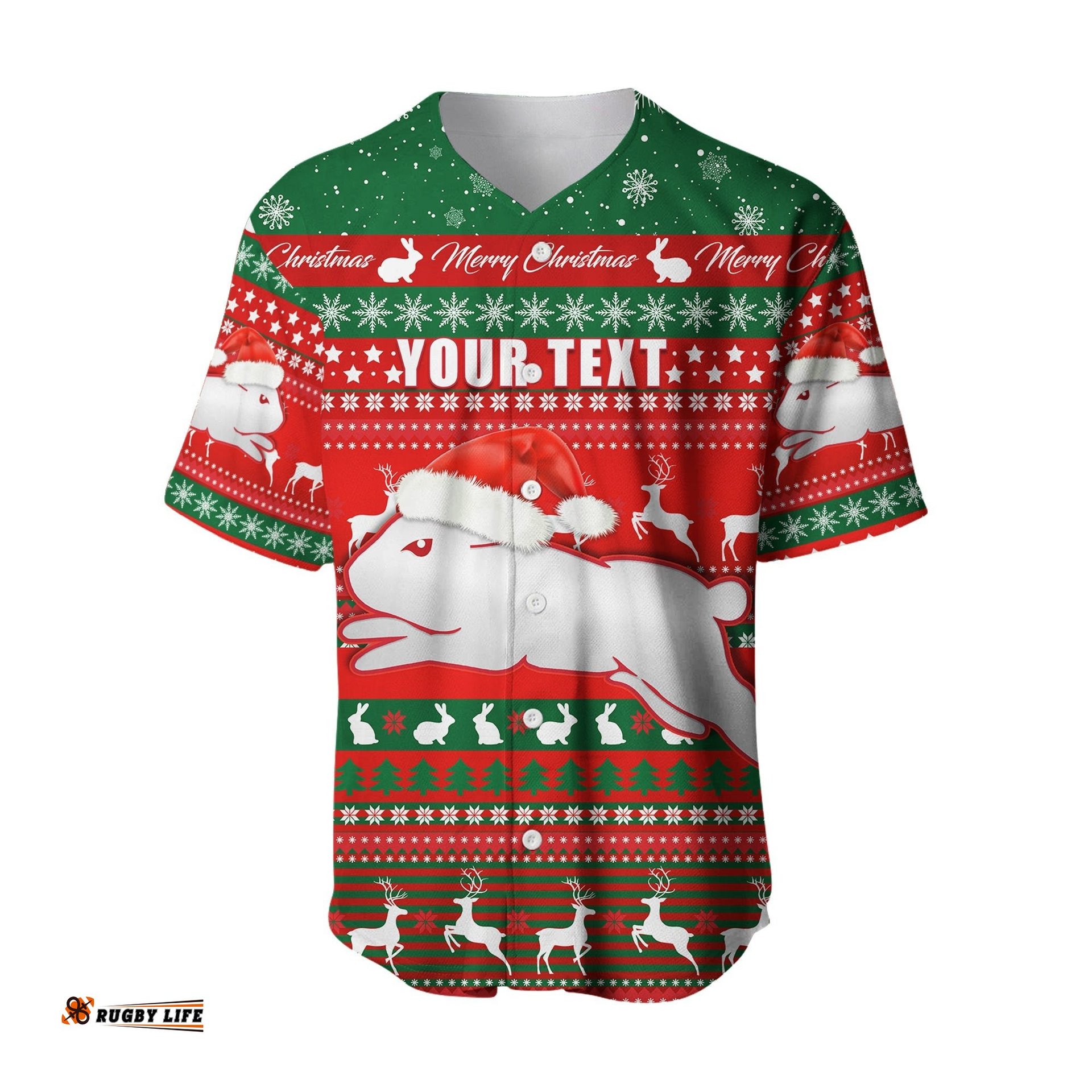 Custom Personalised Rabbitohs Christmas Baseball Jersey Shirt South Sydney Indigenous