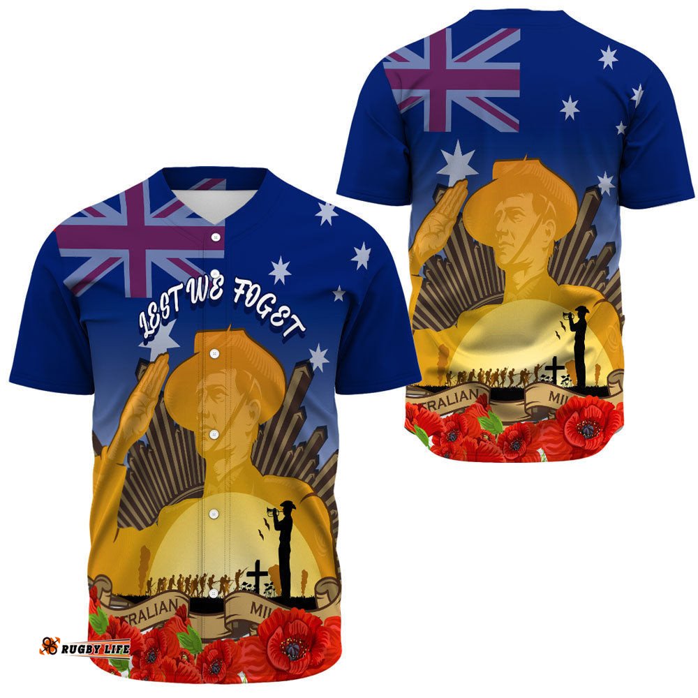 Australia Anzac Day Soldier Salute Baseball Jersey Shirt