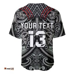 Custom Text and Number New Zealand Silver Fern Rugby Baseball Jersey Shirt All Black NZ Maori Pattern