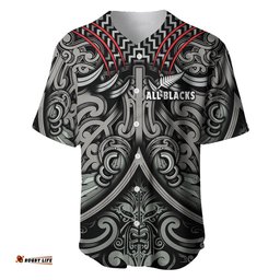 Custom Text and Number New Zealand Silver Fern Rugby Baseball Jersey Shirt All Black NZ Maori Pattern