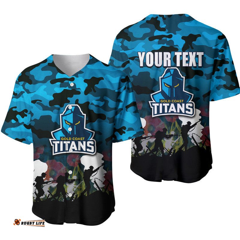Custom Personalised NRL Anzac Day Baseball Jersey Shirt Titans Army Style