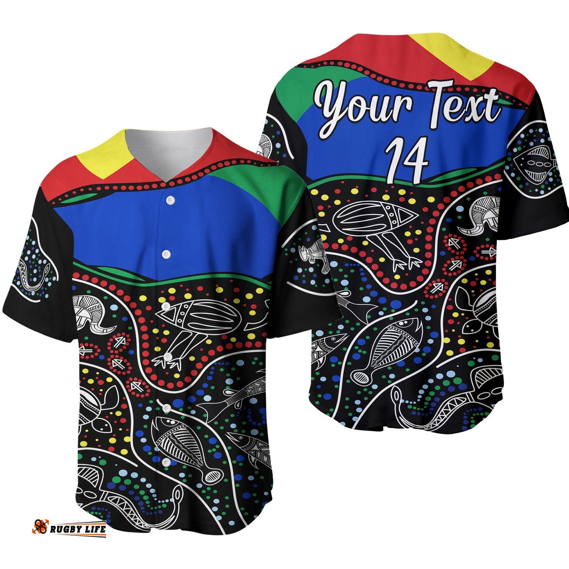 Custom Text and Number NAIDOC Week Baseball Jersey Shirt National Aborigines And Torres Strait Islander Animals Aboriginal Art