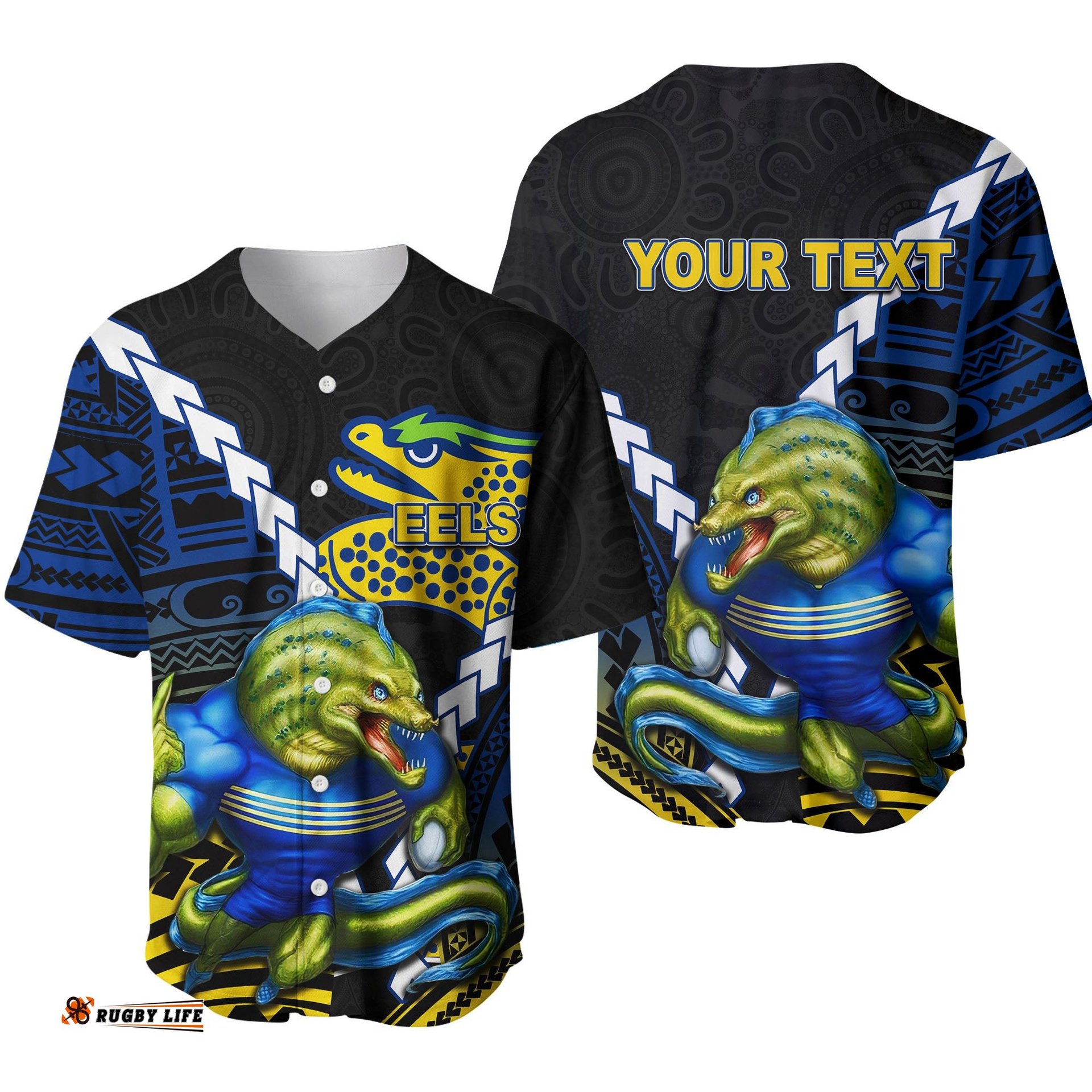 Eels Rugby Baseball Jersey Shirt Mix Polynesian