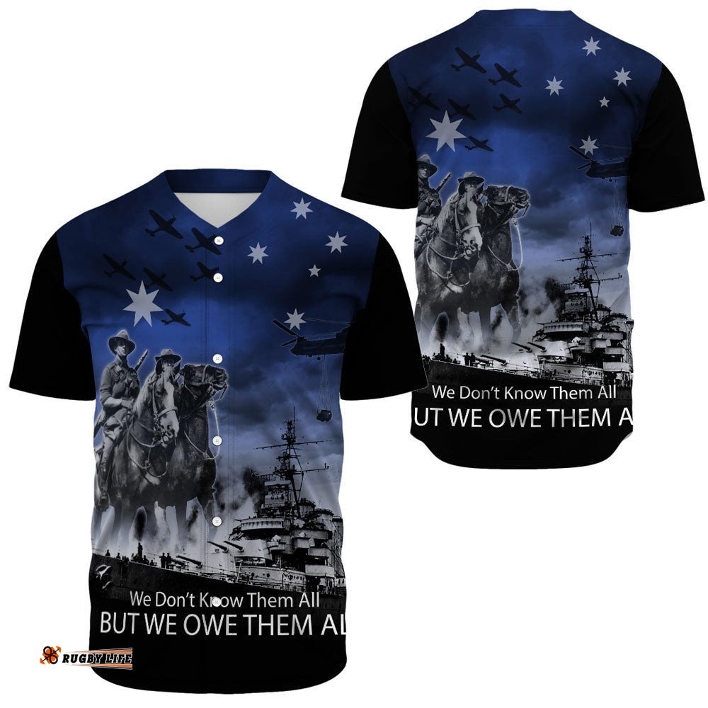 Anzac Day Australia Light Horse Baseball Jersey Shirt