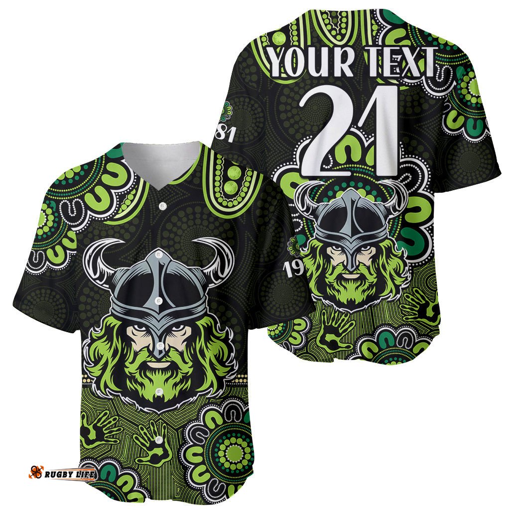 Custom Personalised NRL Canberra Raiders Rugby 1981 Aboriginal Baseball Jersey Shirt