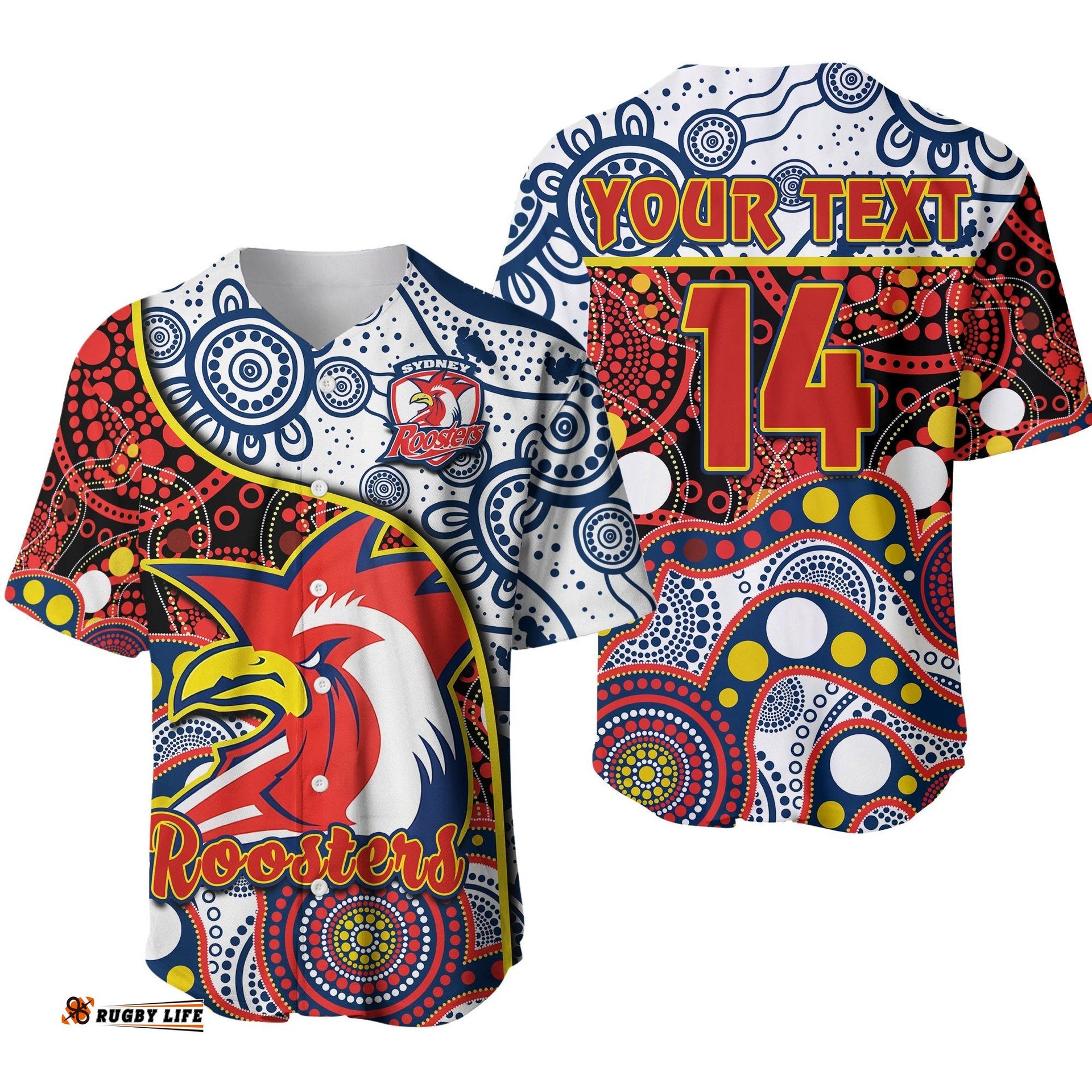 Custom Text And Number Roosters Rugby Baseball Jersey Shirt Easts 1908 Aboriginal Artsy Premiers
