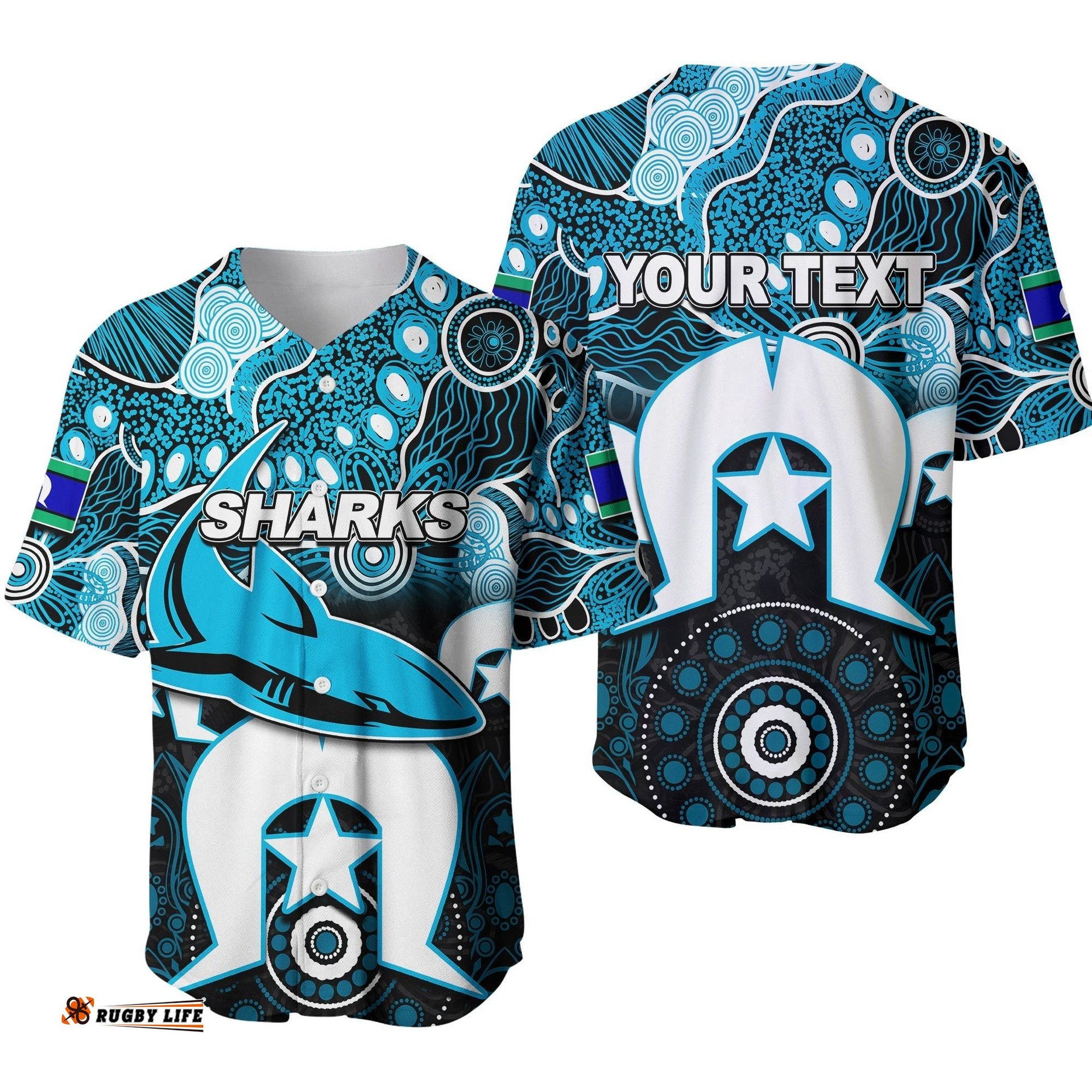 Custom Personalised Sharks Torres Strait Islanders Mix Aboriginal Baseball Jersey Shirt
