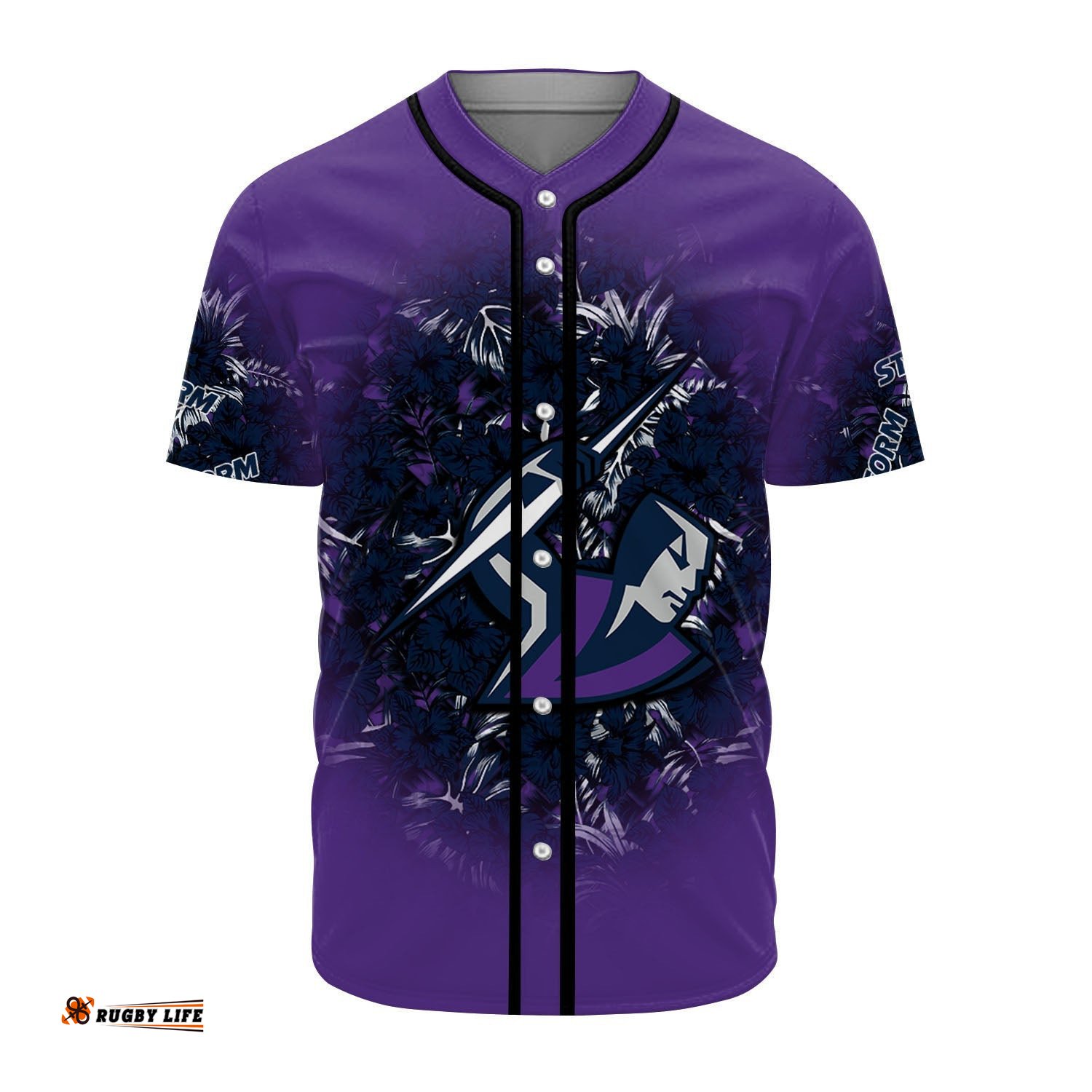 Melbourne Storm Baseball Jersey Shirt Polynesian Hibiscus Tropical Vintage NRL