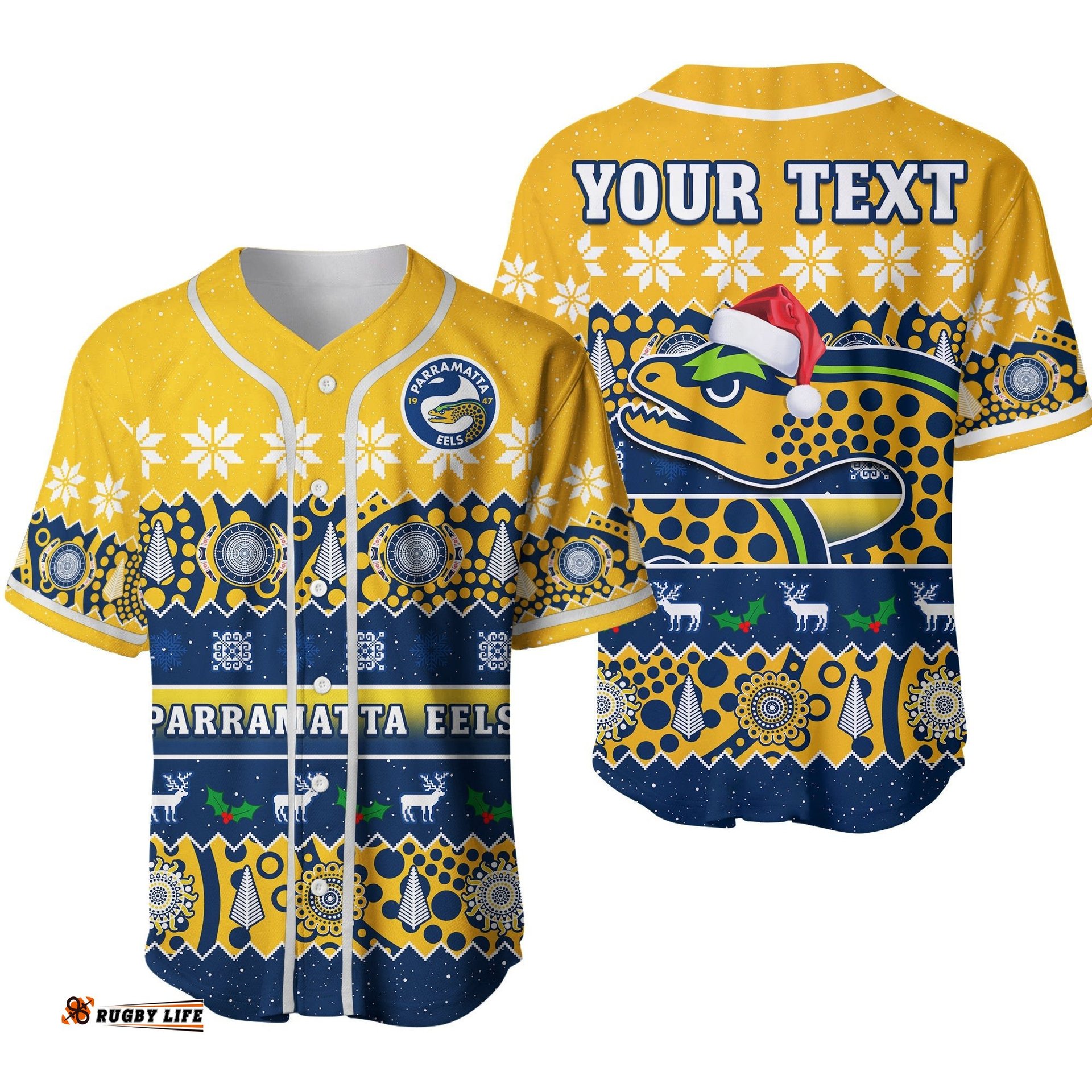 Custom Personalised Parramatta Eels Christmas Baseball Jersey Shirt Parra Aboriginal Art Merry Xmas Ver.02