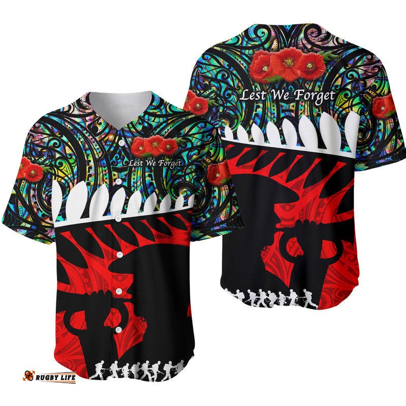 New Zealand Maori ANZAC Baseball Jersey Shirt Remembrance Soldier Paua Shell