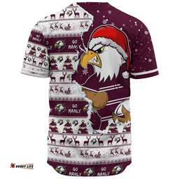 Amazing Aussie Manly Warringah Sea Eagles Merry Ugly Christmas Our Beloved Team Scratch Style Baseball Shirt
