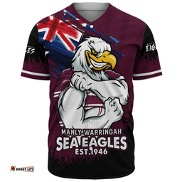 Amazing Aussie Manly Warringah Sea Eagles Heart Of A Fighter Tough And Fearless Baseball Shirt