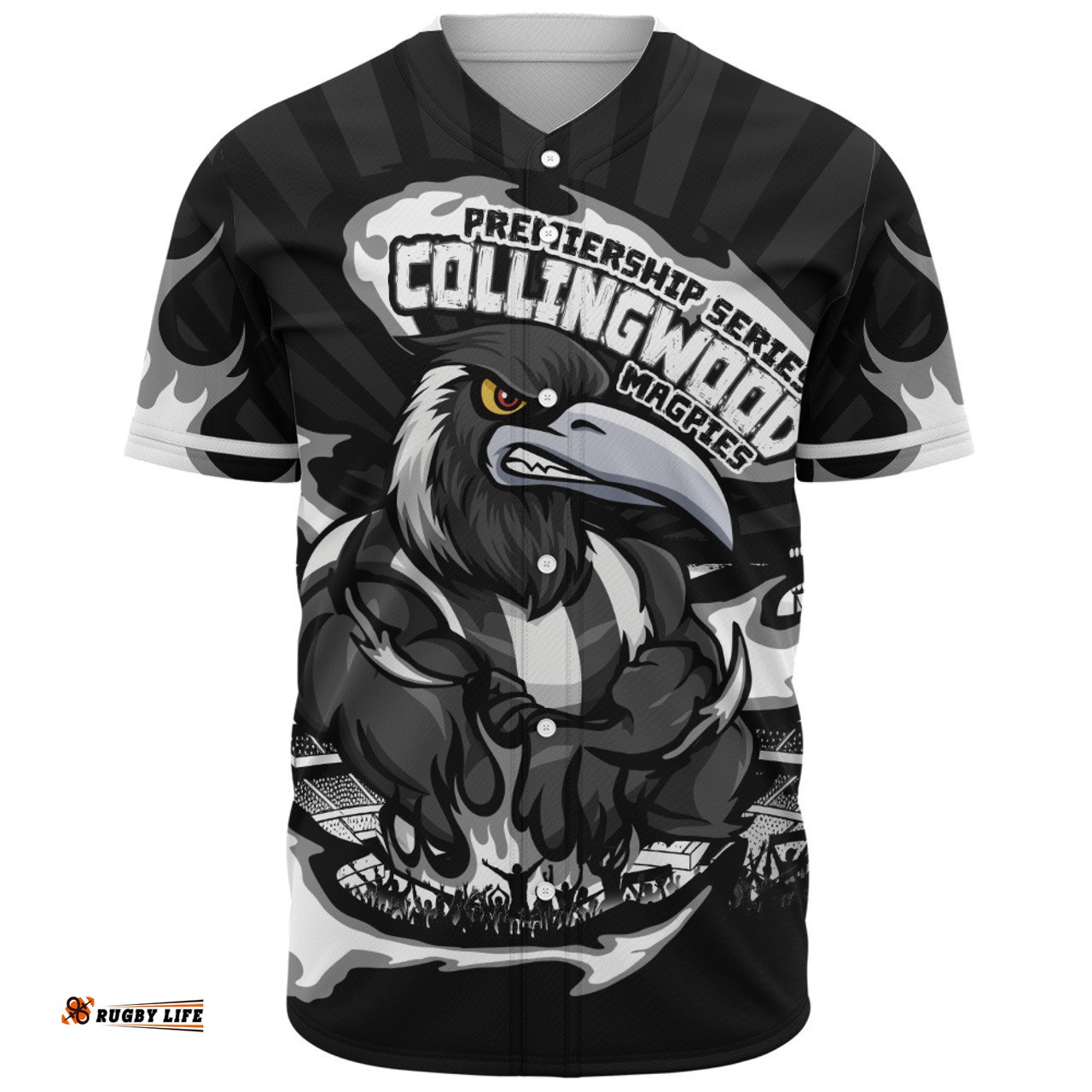 Amazing Aussie Collingwood Premiership Series Flame Edition Baseball Shirt