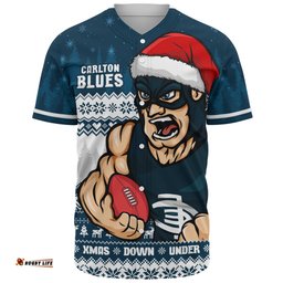 Amazing Aussie Carlton Merry Christmas Down Under Footy Power Style Baseball Shirt