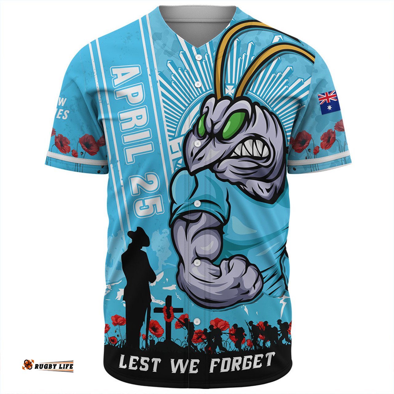 Amazing Aussie New South Wales Blues Anzac Day Lest We Forget Strong Fighting Spirit Baseball Shirt