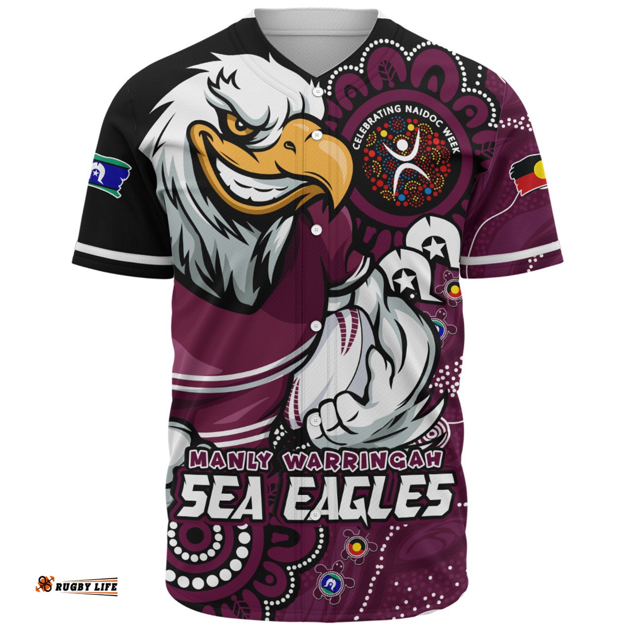 Amazing Aussie Manly Warringah Sea Eagles Power Through Generations NAIDOC Edition Baseball Shirt
