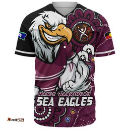 Amazing Aussie Manly Warringah Sea Eagles Power Through Generations NAIDOC Edition Baseball Shirt