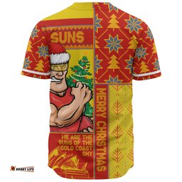 Amazing Aussie Gold Coast SUNS Merry Christmas Knit Style Festive Spirit Baseball Shirt
