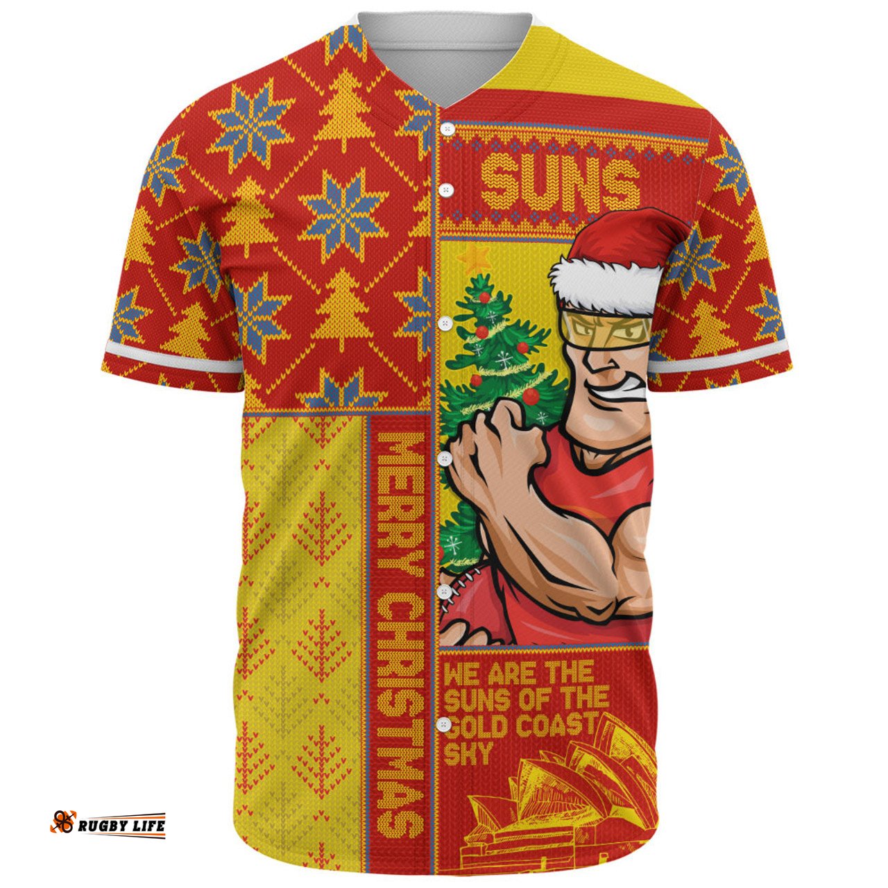 Amazing Aussie Gold Coast SUNS Merry Christmas Knit Style Festive Spirit Baseball Shirt