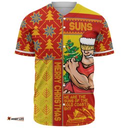Amazing Aussie Gold Coast SUNS Merry Christmas Knit Style Festive Spirit Baseball Shirt