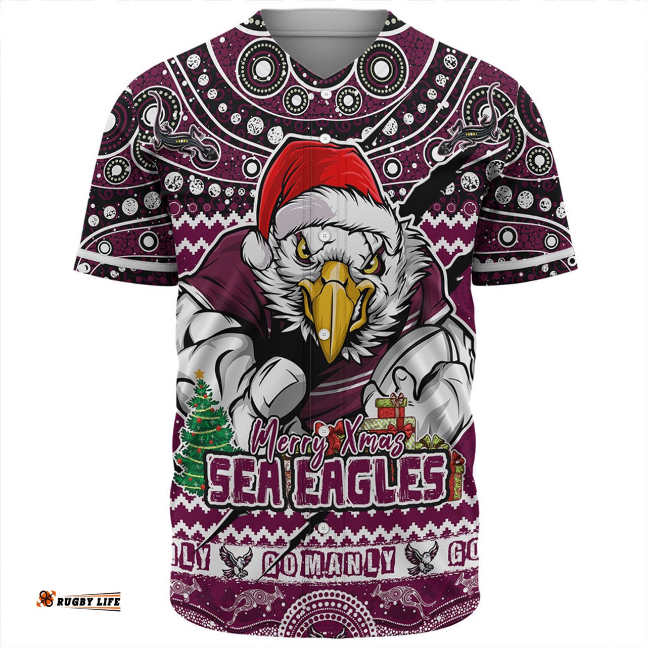 Amazing Aussie Manly Warringah Sea Eagles Aboriginal Xmas Special Ugly Christmas Style Baseball Shirt